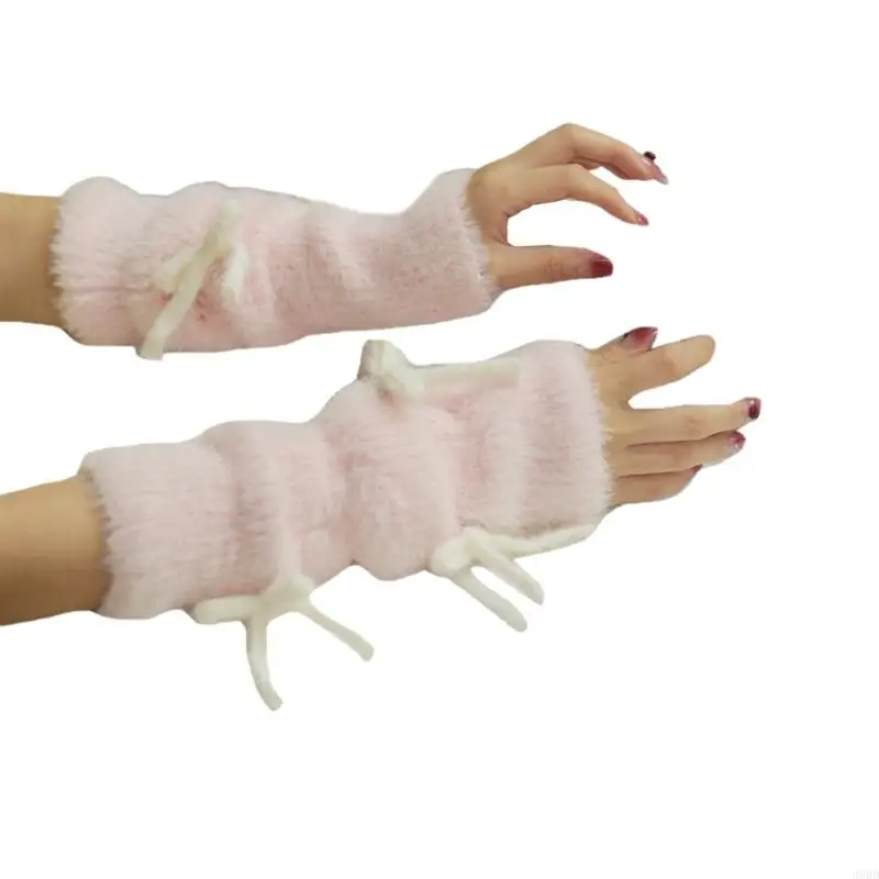 Gants mariée Punk 39BD, gants poignet en fourrure avec nœud pour fête costumée, chauffe-bras d'hiver pour