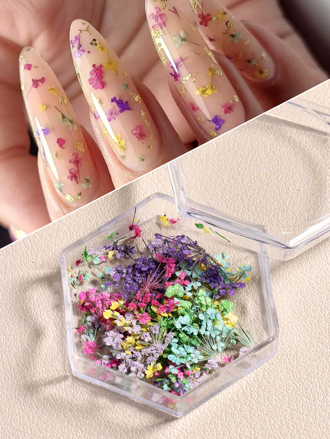 Gemischte Bunte Natürliche Blumen Nagelkunst-Charms Klein-Blau Gelb Rot Fünfblättrige Blume Natürliche Florale Maniküre-Accessoires – Detail 12