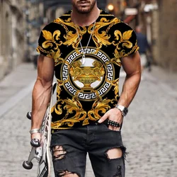 Luxury Baroque style 3D printed T-shirt for men and women, high-quality polyester round neck loose fitting short sleeved T-shirt