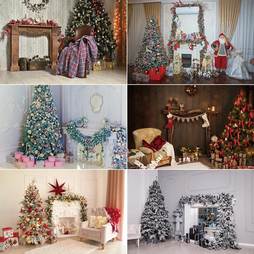 

MOON.QG 2025 Christmas Photography Backdrop Fireplace Xmas Trees Candle Photozone Background Child Studio Photozone Supplies