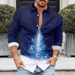 Christmas holiday shirt 3D printing hot Christmas long sleeved party men's top printing casual and fashionable men's clothing