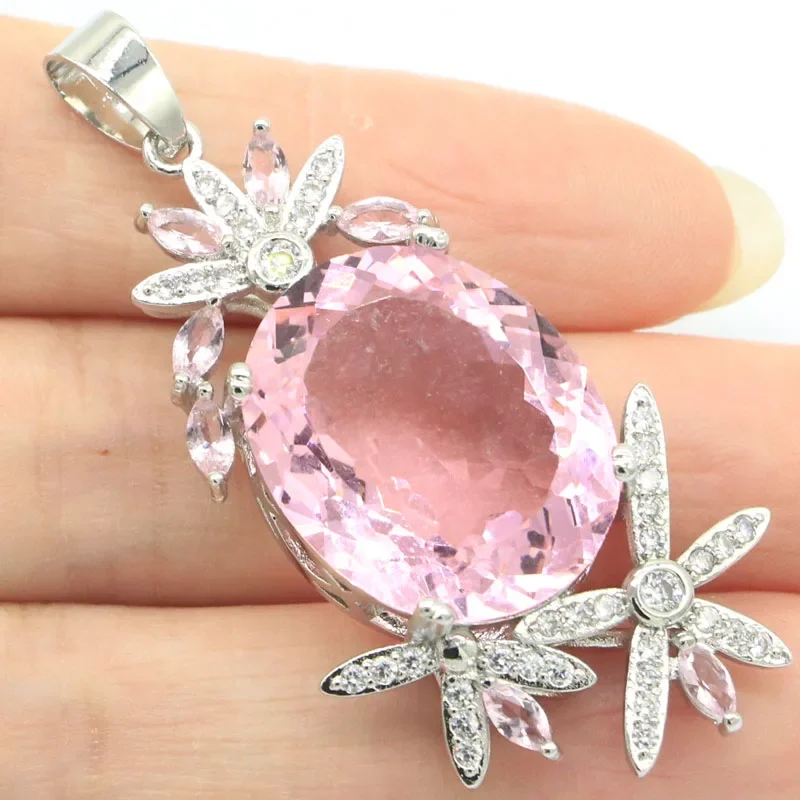 11g Real 925 Solid Sterling Silver Pendant New Statement Green Peridot Pink Kunzite Golden Citrine CZ Ladies Party