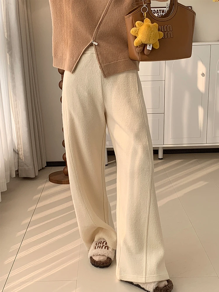 

Женские зимние брюки-палаццо из хлопка и шерсти прямого кроя, повседневные, для офиса, новинка