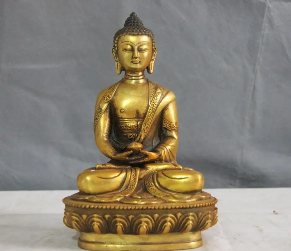 

Free Shipping 8inch 21cm 14K Gold Plated Tibet Buddhism copper Bronze Gilt Shakyamuni Sakyamuni Buddha Hold Bowl Statue