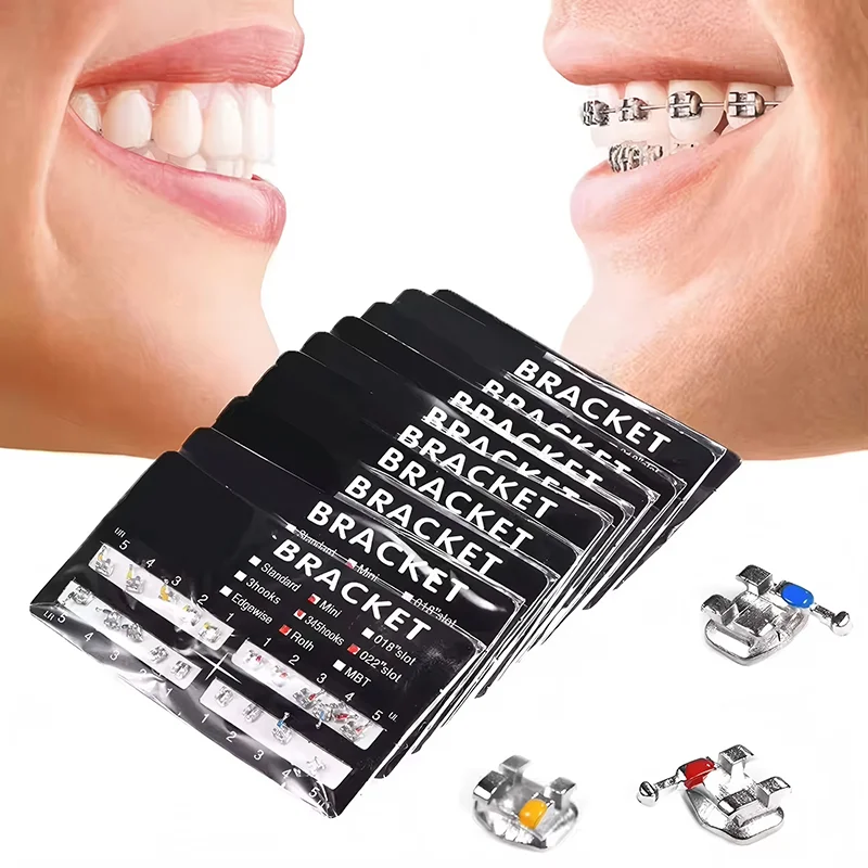 10Packs(200pcs) Dental Brackets Orthodontic Brace Dental Metal Bracket Monoblock Mini Roth/MBT 022/018 3/345H Orthodontic Brace