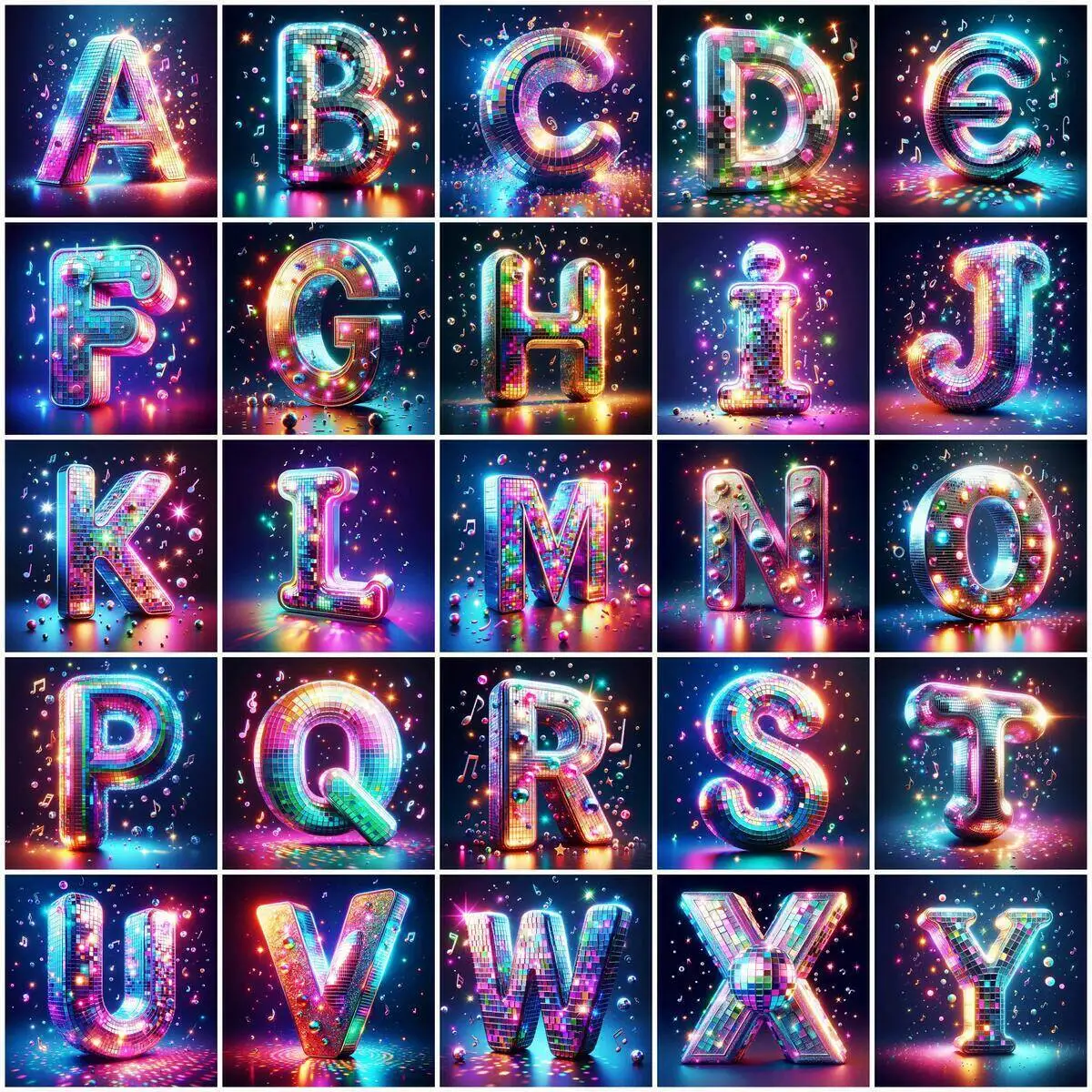Huacan DIY Diamond Painting Musical Note 26 Letters 5D Diamond Mosaic Alphabet Landscape Embroidery Fantasy Home Leisure Gift