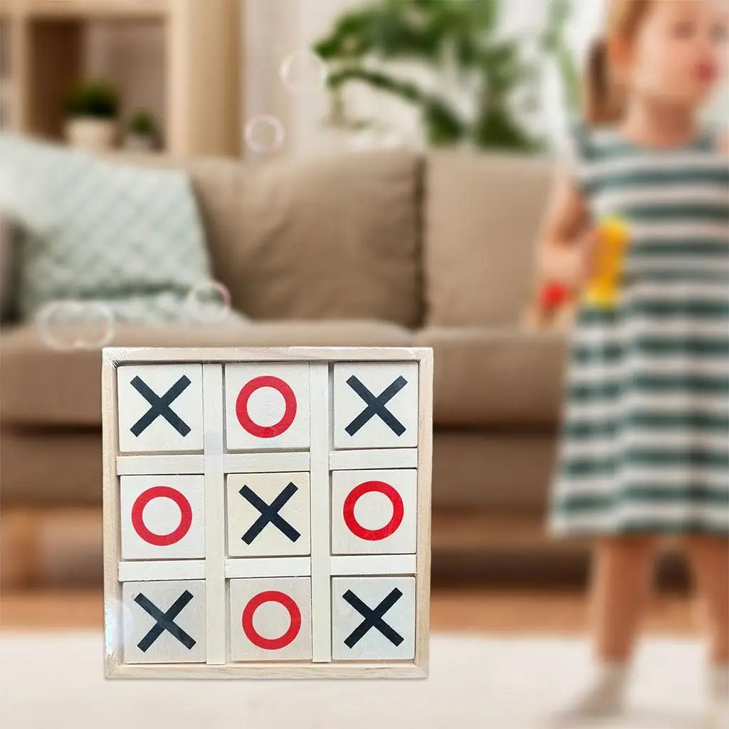 Noughts and Crosses Wooden Board Game Interaction Game Educational Toy Family Teaser XO Chess for Adult Children