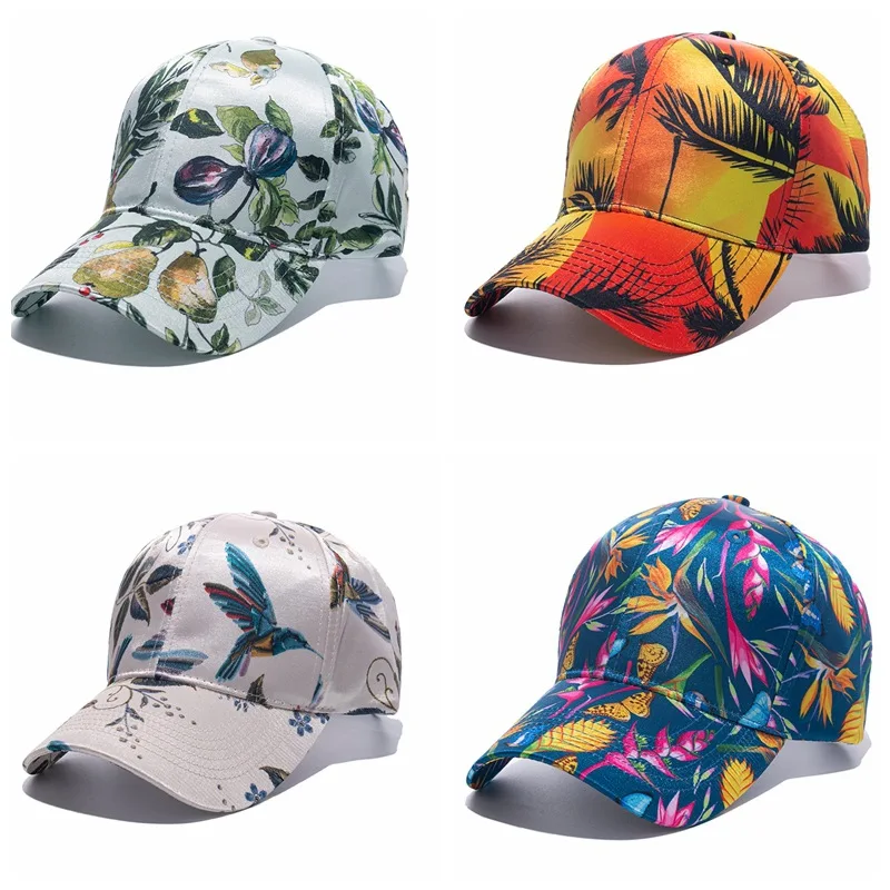 Japanese New Men's and Women's Summer Sun Hat Bird Flower Printing Simulation Silk Hat Outdoor Leisure Baseball Cap Casquette