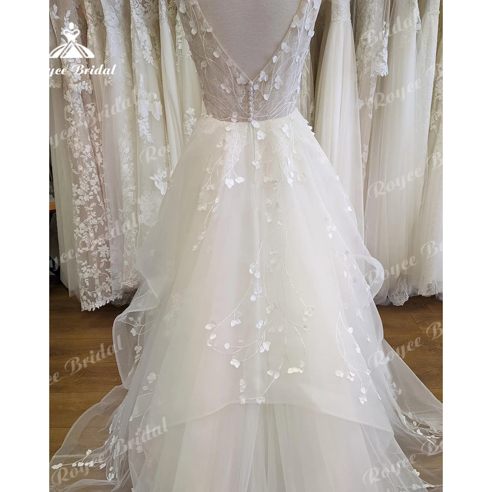 Roycebridal Rüschen Prinzessin Brautkleider 2024 v Hals Luxus Spitze Braut Brautkleider vestido de novia corte sirena