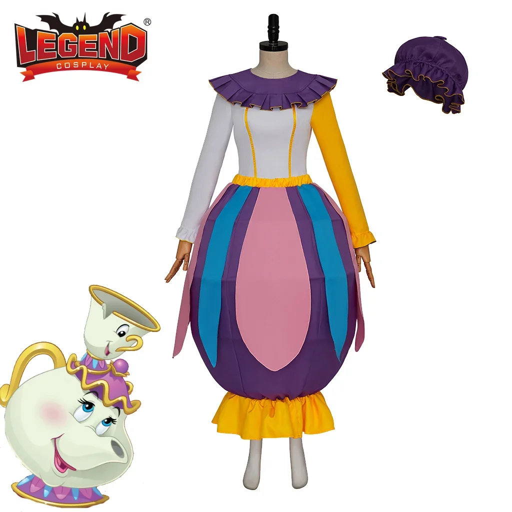 

Mrs Potts Costume Dress Beauty Princess and Prince The Beast Costume Mrs Potts Chip Costume Dress with Hat for Women Adult