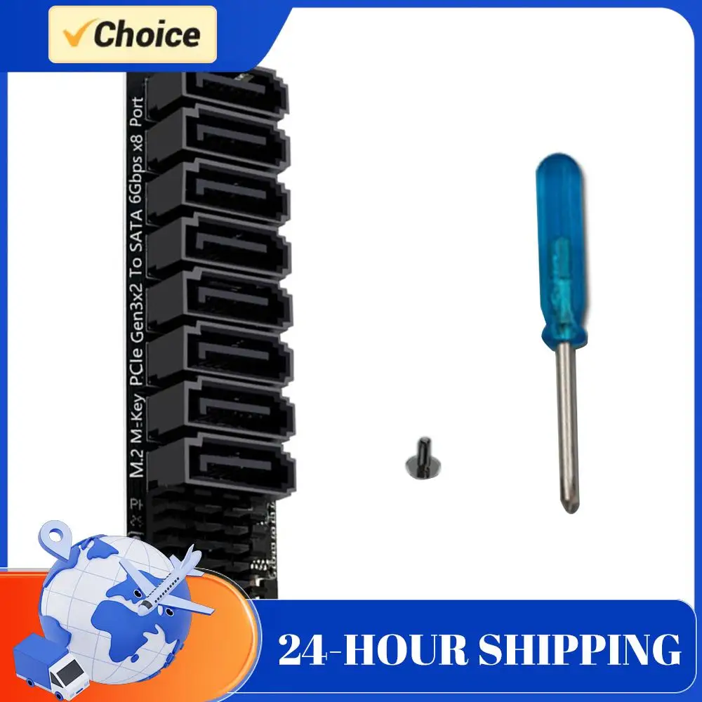 M.2 PCIE To SATA Expansion Card ASM1166 6Gbps 8 Port M.2 NVMe To SATA 3.0 Expansion Card with Smart Indicator for Desktop PC