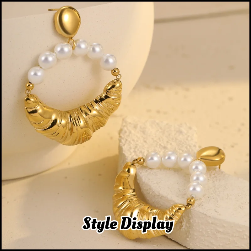 Stainless Steel Horns Pearl Earrings Plated 18k Gold Color Non Tarnish Waterproof Trendy Jewelry Earrings For Women Gift