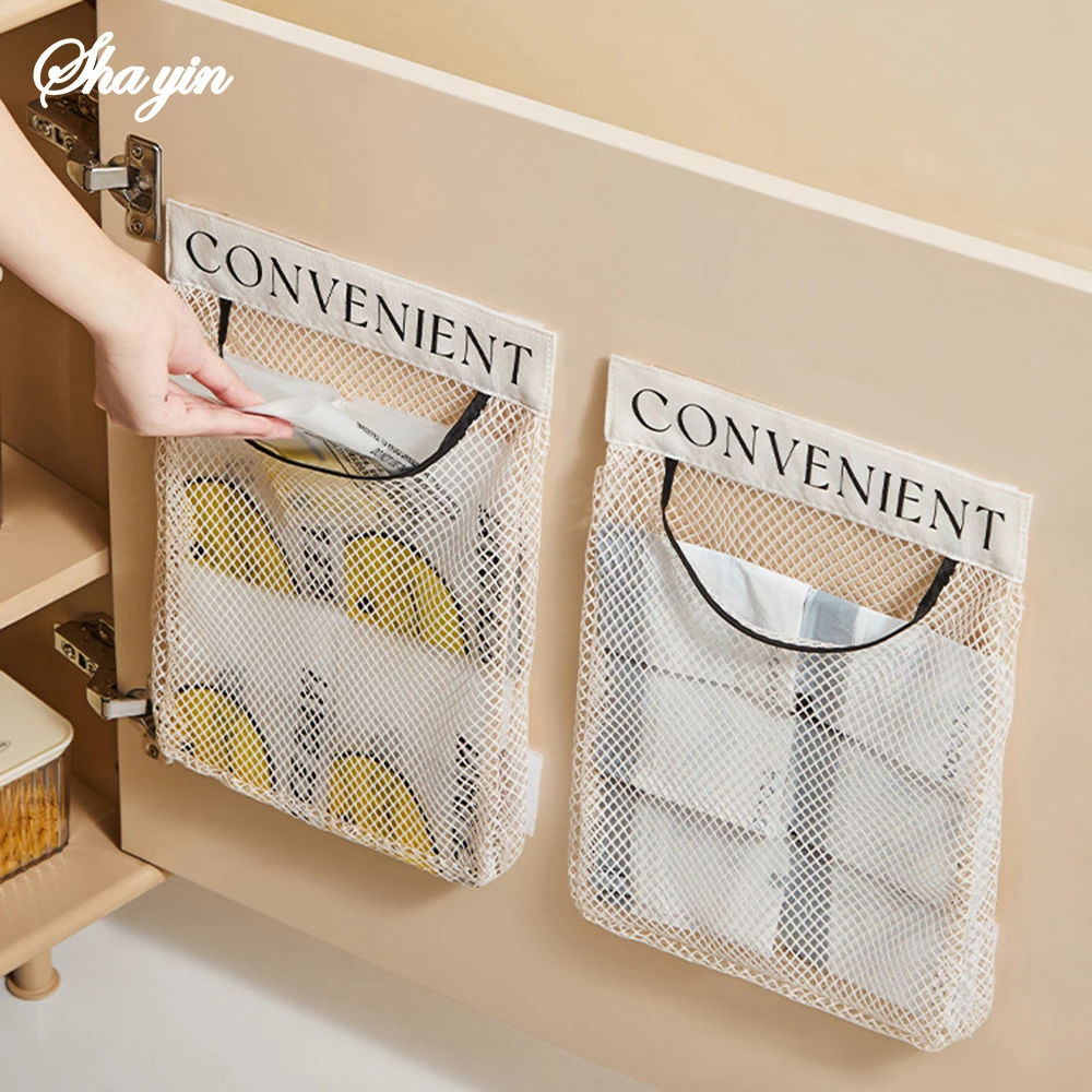 1-3PCS Wall-Mounted Large-Capacity Hanging Mesh Storage Bag Kitchen Garbage Bag Organizer Net Kitchen Storage Tool