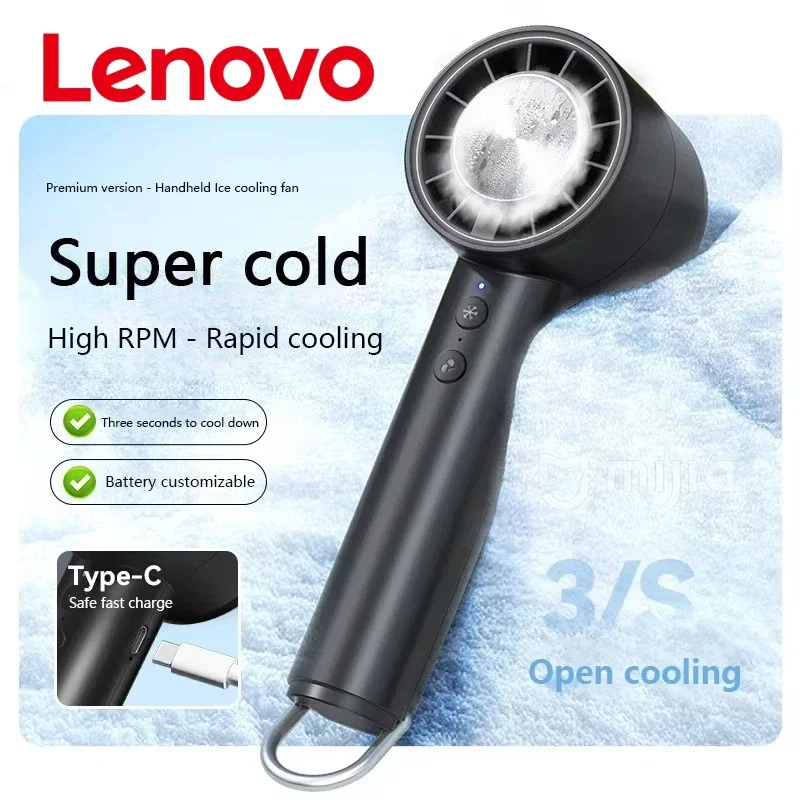

Lenovo Handheld Fan Ice Pack Refrigeration Air Conditioner Portable Silent High-Speed LED Display USB Charging Fan