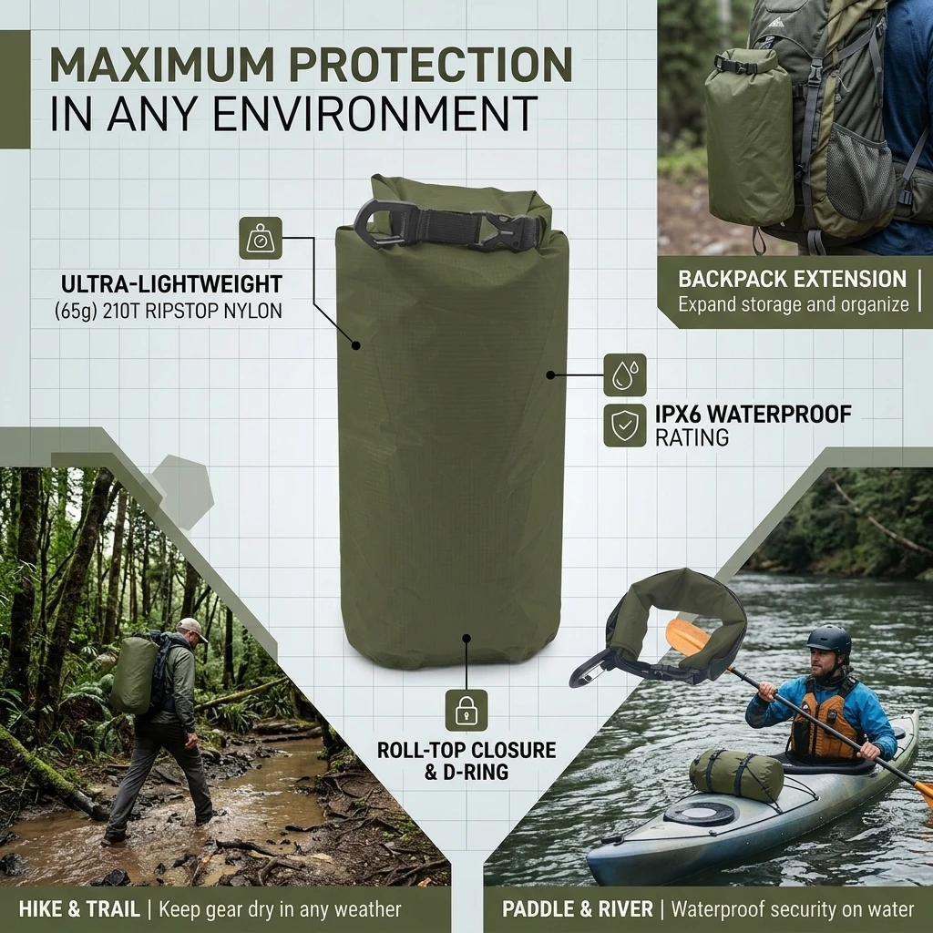 Ultralight Waterproof Dry Bag Roll Top Bucket Bag Large Capacity Foldable Lightweight for Canyoneering Swimming Adventure Paddle
