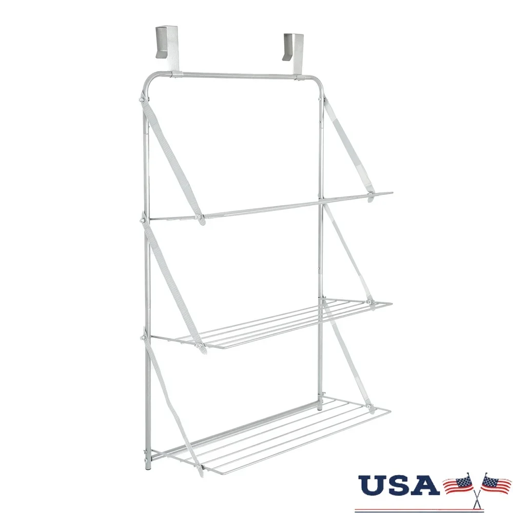 

3-Tier Over-the-Door Steel Towel Rack Clothes Drying Organizer Bathroom Storage Hooks Heavy Duty Shelves Home Office Laundry