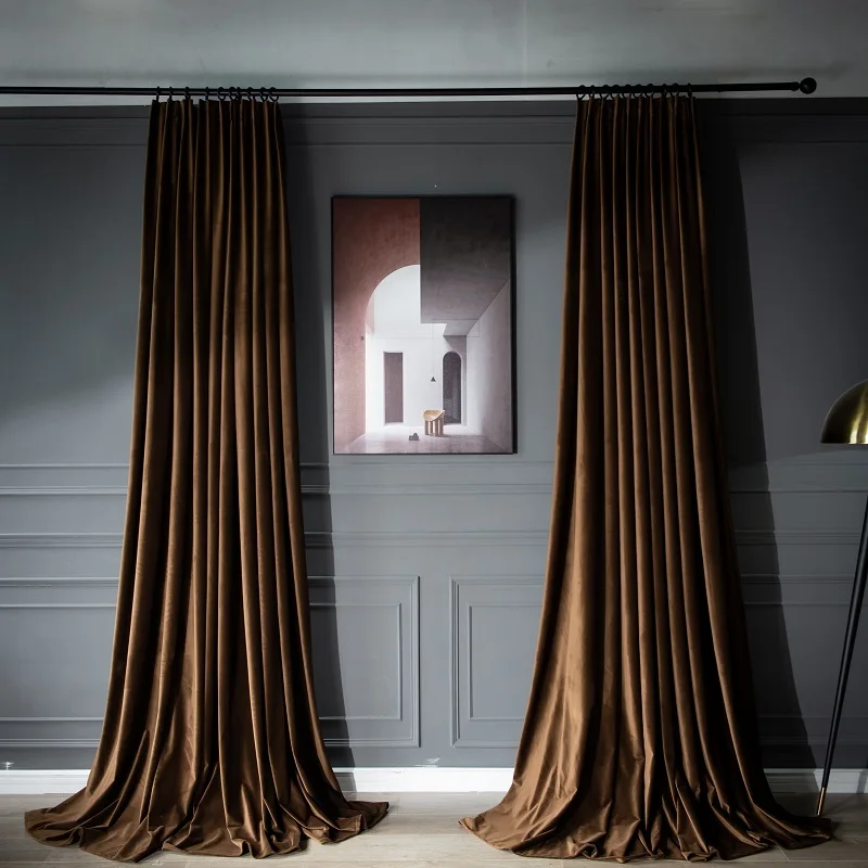 Chinese Retro Velvet Coffee Curtain Light Luxury Nordic Minimalist Style Living Room Blackout High-end Thicken Sunscreen Curtain