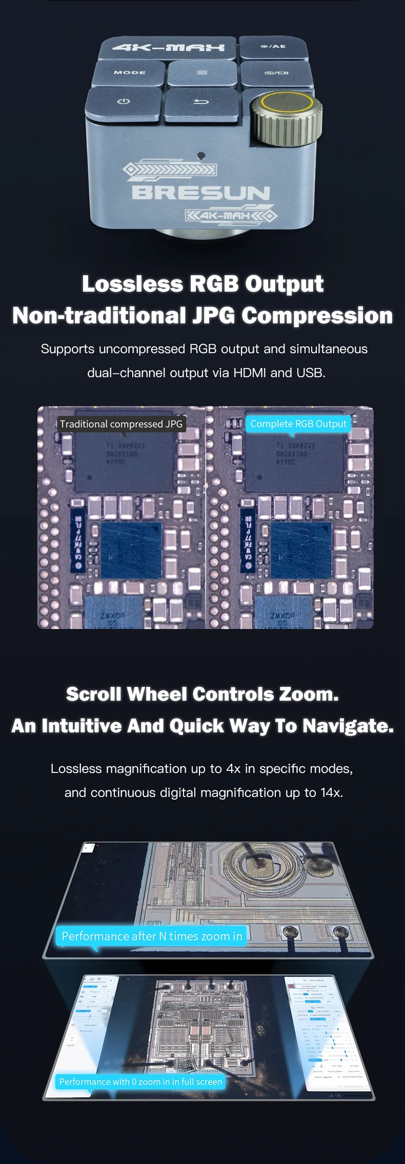 BRESUN 4K Max Mikroskopkamera mit Spezialprozessor HD Industriekamera-Set für Mobiltelefone PCB-Lötreparatur-Werkzeugset – Detail 5