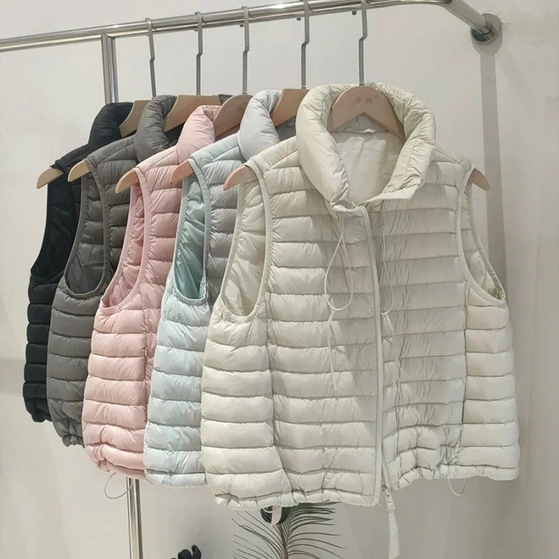 New Autumn Winter Women Sleeveless Down Waistcoat Warm Light Thin White Duck Down Vest Female Bigsize Short Tank Jacket Tops