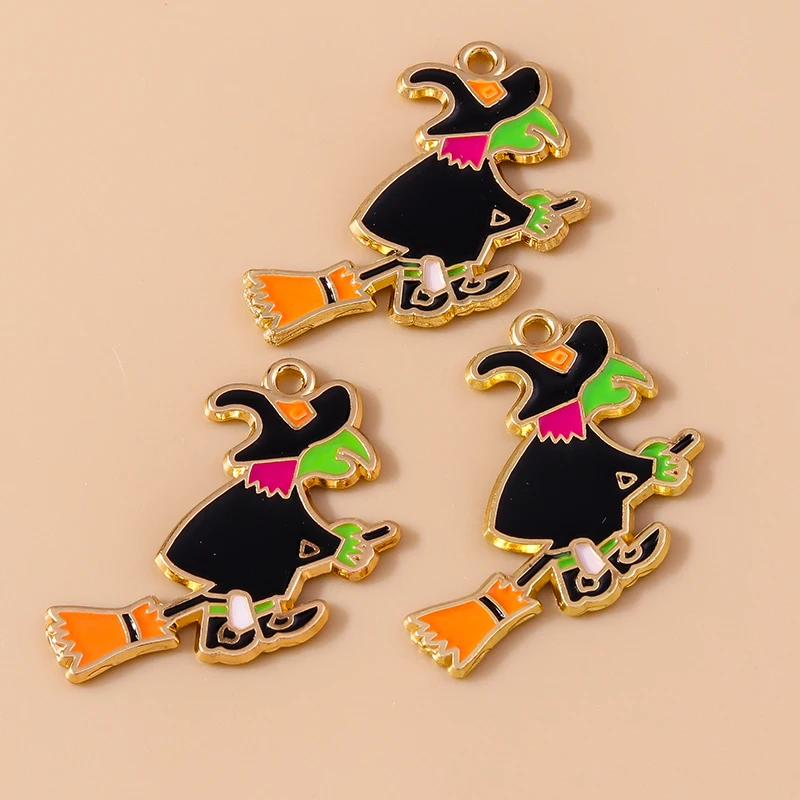 

20pcs 28x32mm Cute Enamel Halloween Witch Charms for Jewelry Making Earrings Pendants Necklaces Bracelets Accessories DIY Gifts