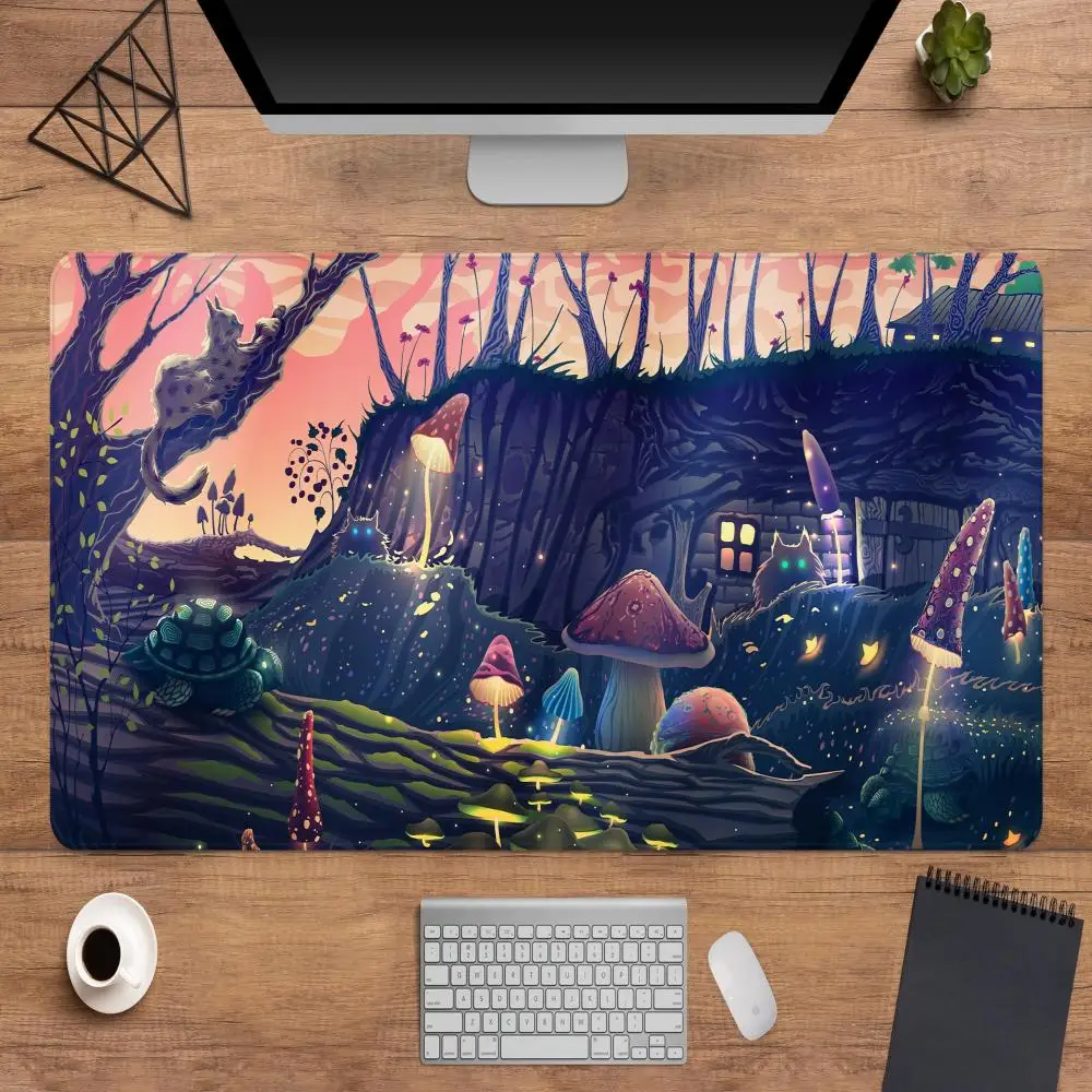 

Magic Forest Desk Mat Cute, Mushroom Fairy Mousepad Xxl, Paddle Stool Nature Deskmat, Gaming Desk Mat,rubber Carpet Anime Pad