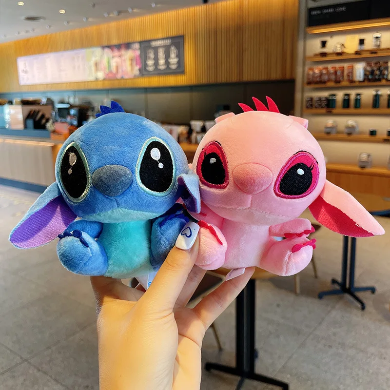 12cm Disney Lilo and Stitch White or Blue Belly Scrump Peluche Soft Cartoon Toys Dolls Hook or Sucker Keychain