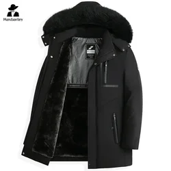 2024 Winter Jacket Men's High-end Retro Windproof Warm Big Fur Collar Hooded Cotton Padded Coat British Style Trendy Thick Parka