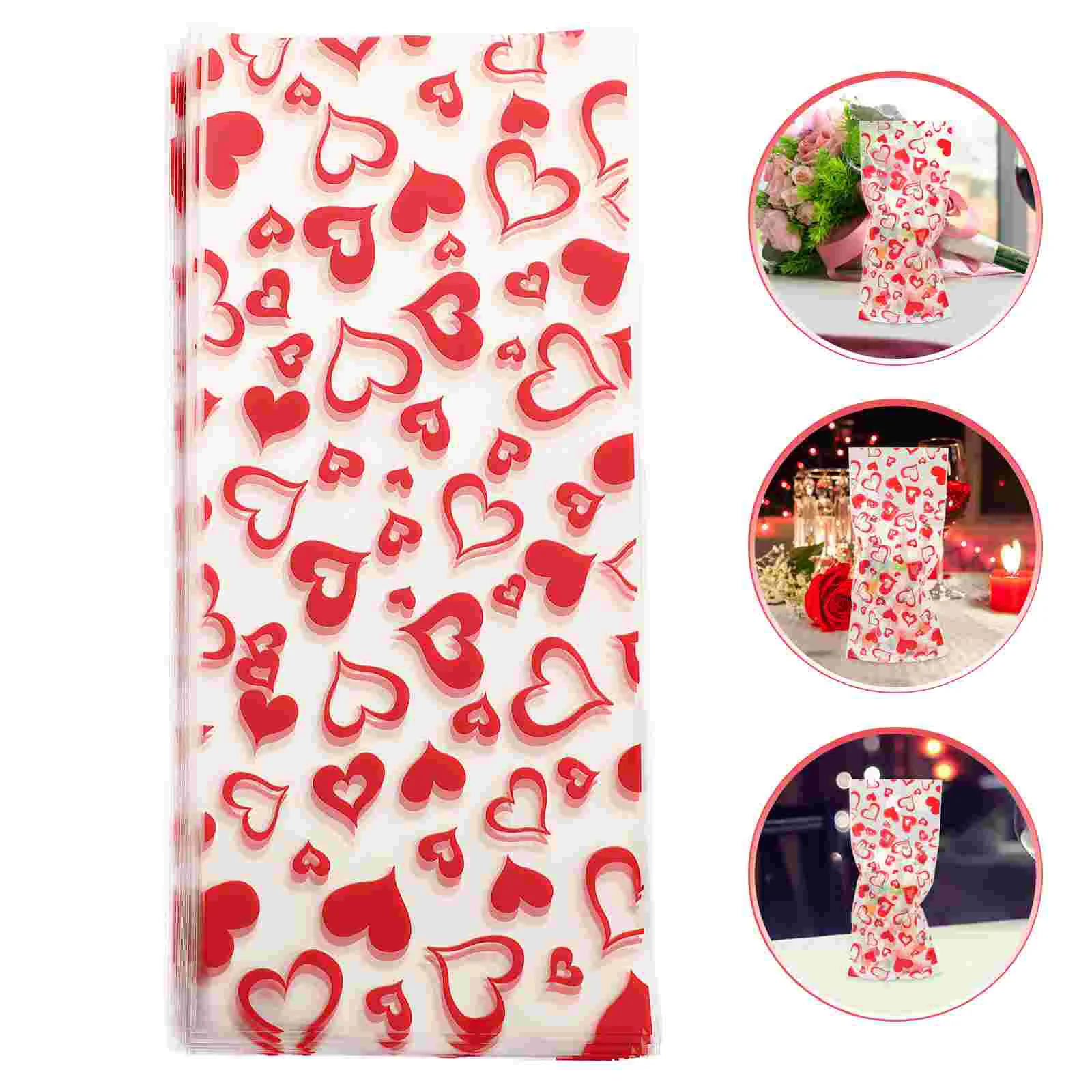 

100 Pcs Love Bag Valentine's Day Gift Bags Packaging Candy Packing Pouches Cookie Wrapping Plastic Party Paper