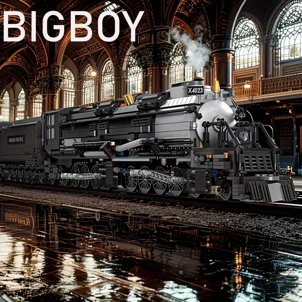 Creatieve De Bigboy Stoomlocomotief Trein 1608pcs Spoorweg MOC Puzz MOC Bouwsteen speelgoed geschenken Kinderen Volwassen Technische Kerst