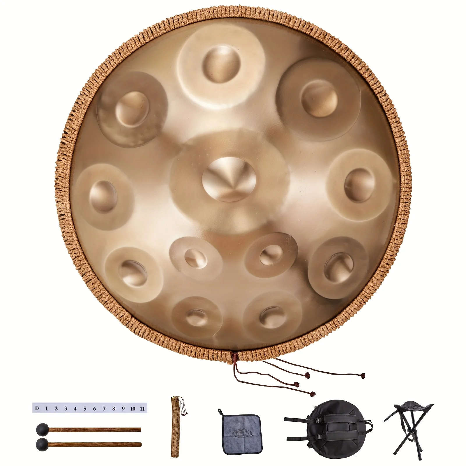 

Handpan Tambourine Instrument Ethereal Drum Beginner Introductory 22-in-10 Note D Minor Tambourine Instrument with Mallet
