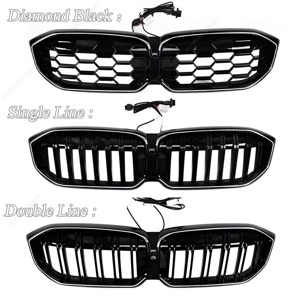 1 Paar LED Front Roosters Compatibel for BMW 3 Serie G20G28 2020 2021 2022 Gloss Black Verlichte Grill vervanging Racing Voorbumper Grille (Color : Color