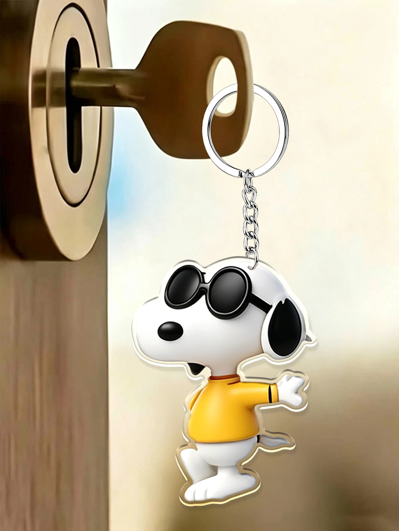 Cartoon Snoopy in Yellow Shirt with Sunglasses Acrylic Keyring Bag Pendant Keychain Decor Gift