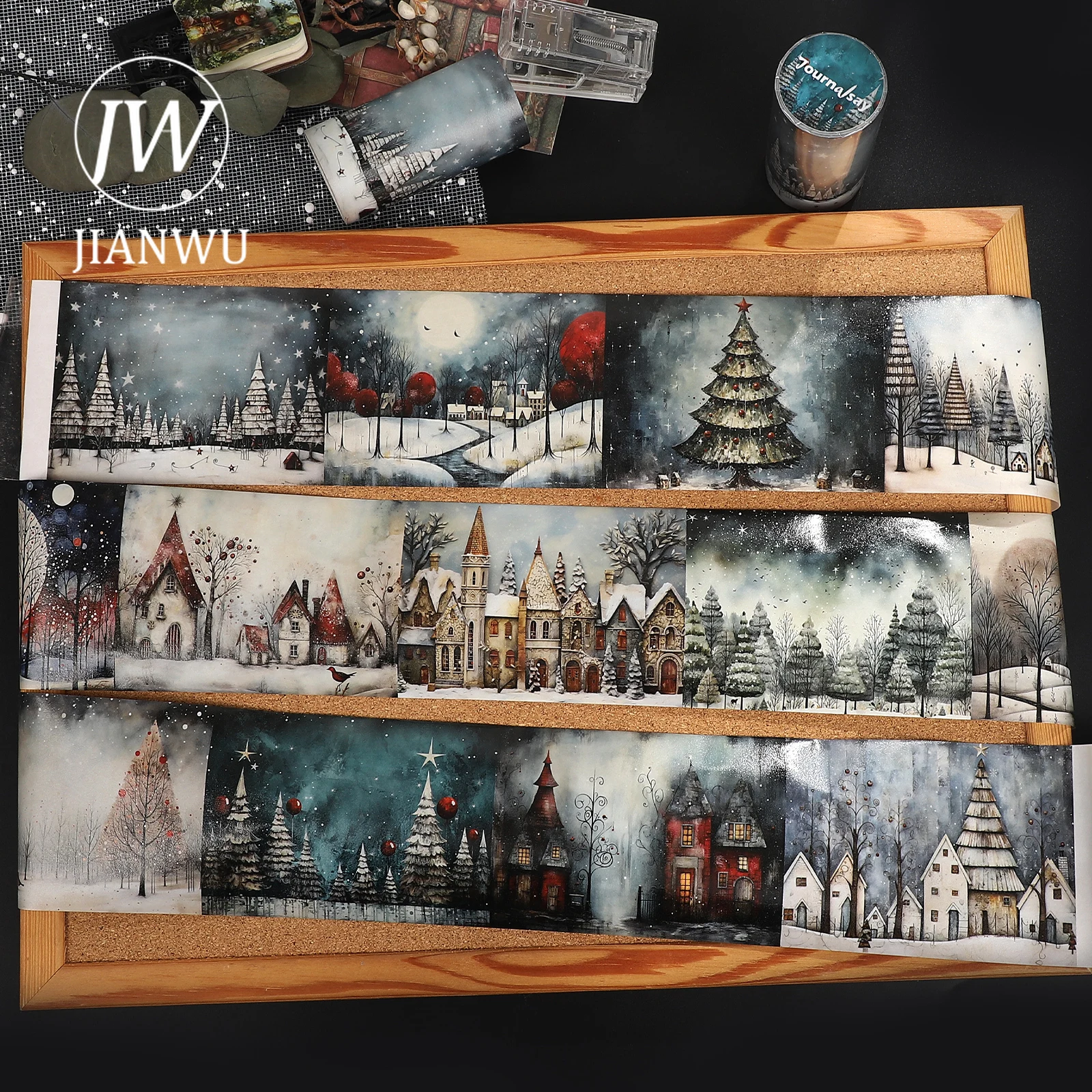 JIANWU 80mm * 204cm Vintage Fantastico Natale Albero di neve Paesaggio Materiale Collage Washi Nastro Creativo FAI DA TE Ufficiale di Cancelleria