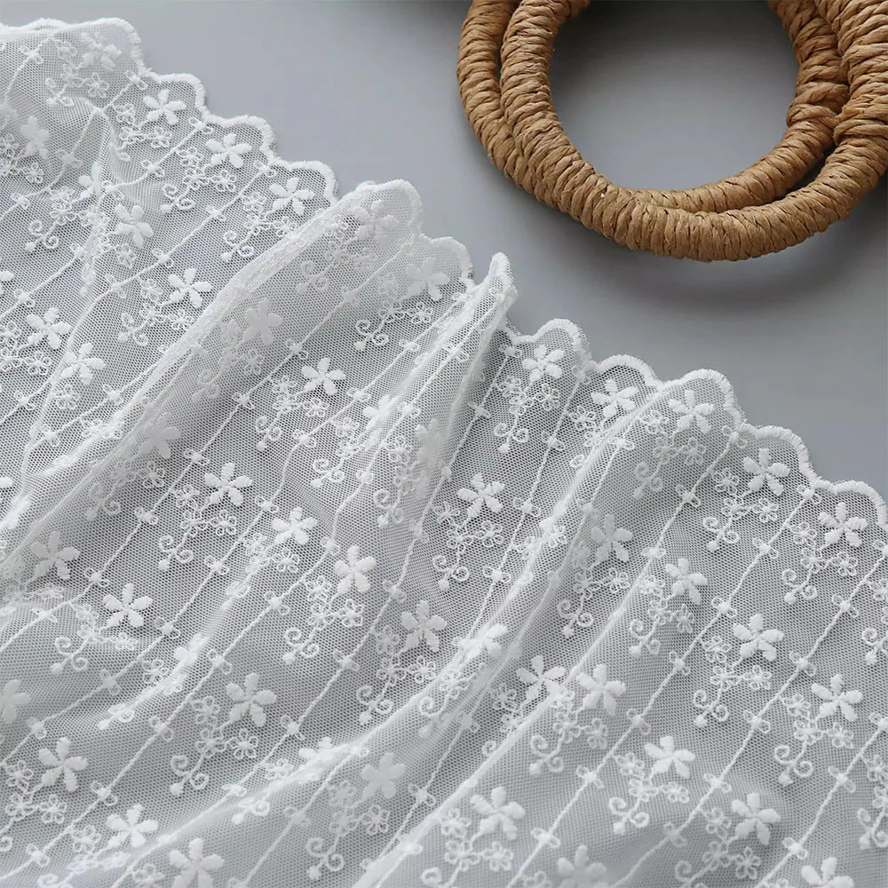 Pure White Cotton Thread Embroidered Soft Mesh Fabric, Clothing Sewing Accessories, DIY Decoration