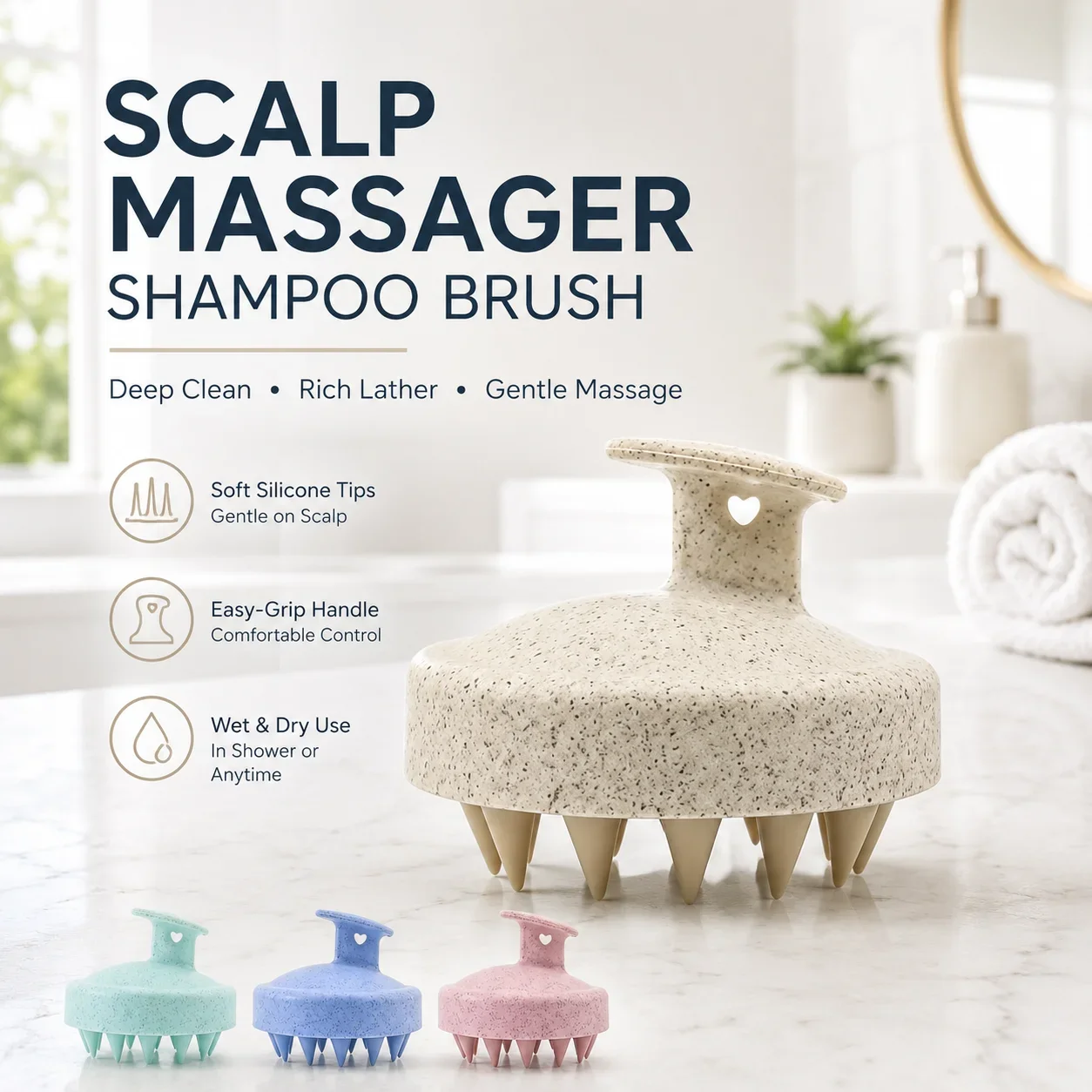 Wheat Straw Silicone Scalp Massager Shampoo Brush Soft Hair Scrubber for Wet Dry Hair Shower Head Massage