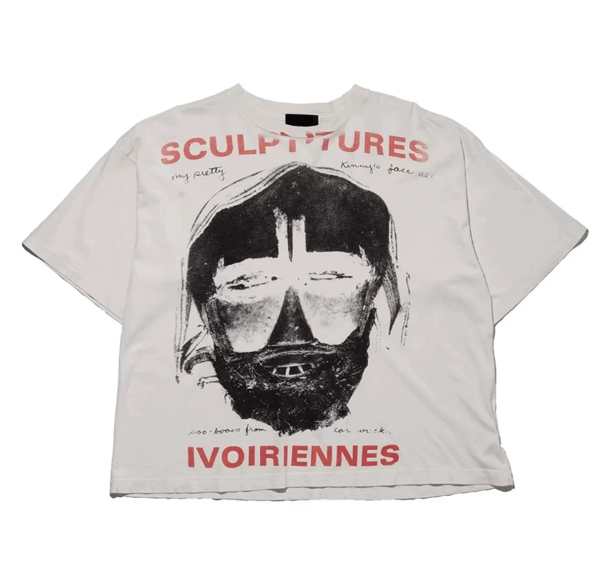 ER/D face mask sculpture shoulder sleeve round neck wash print old short sleeve T-shirt