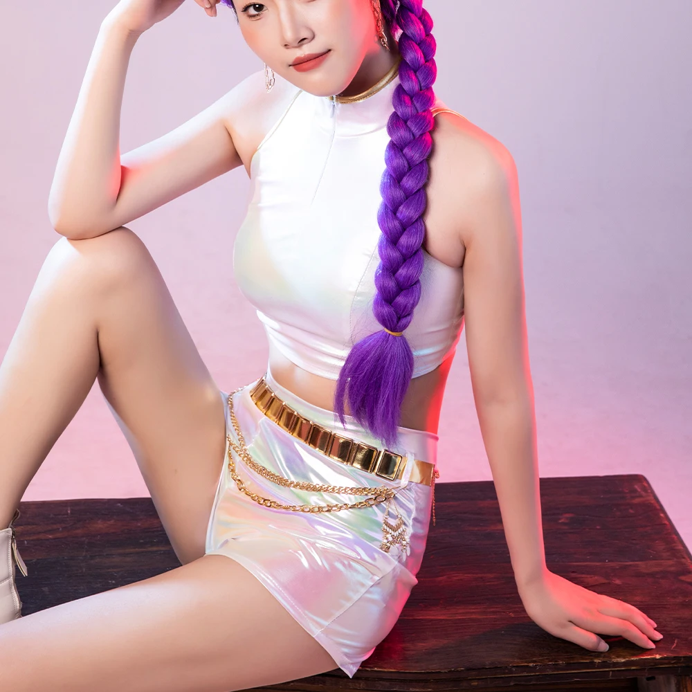 Trajes de cosplay trajes de desempenho branco para k-pop menina grupo adulto topo + shorts + cinto festival desempenho roupas outfit