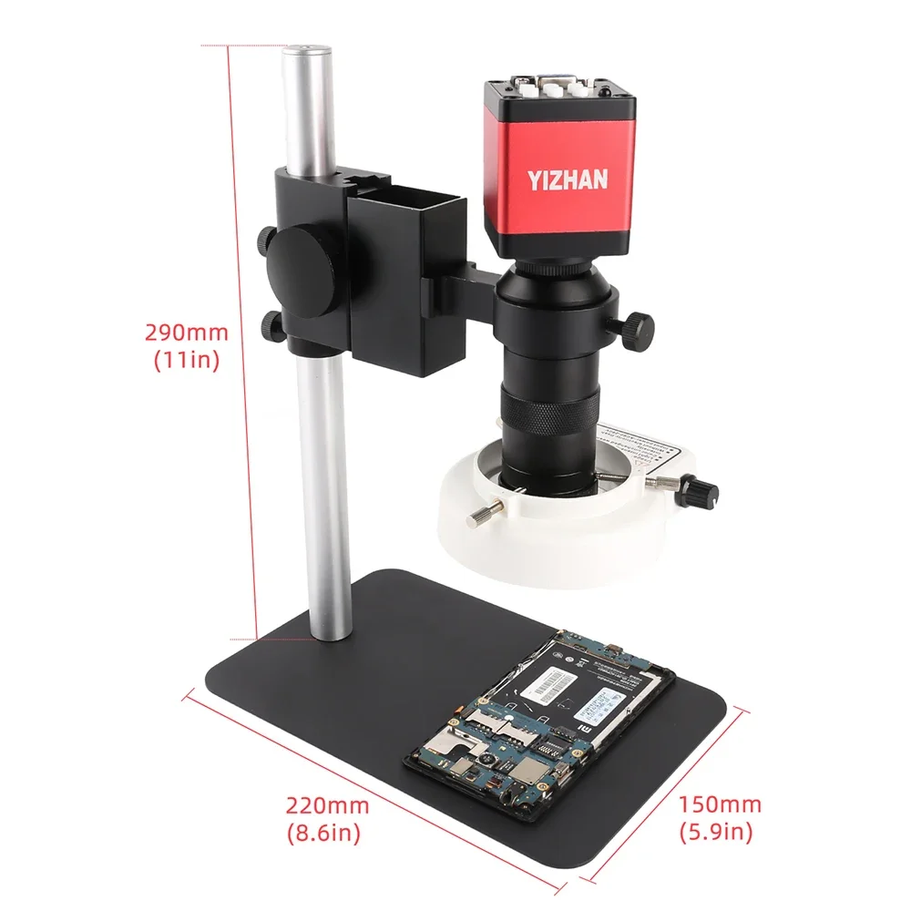 YIZHAN Monoculaire Microscoop 130X Zoomlens LED Ring Licht Industriële 13MP VGA Camera voor Moederbord Reparatie Sieraden Beoordeling