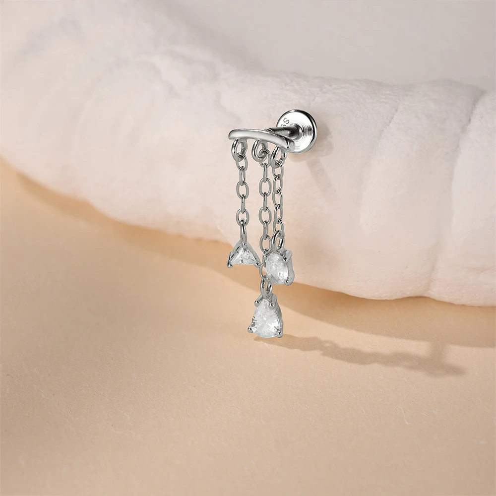 AIDE 925 Sterling Silber Geometrische Glatte Ketten-Quasten-Ohrringe für Damen, Knorpel-Spiral-Piercing, flache Rückseite, zum Schlafen tragbar – Detail 28