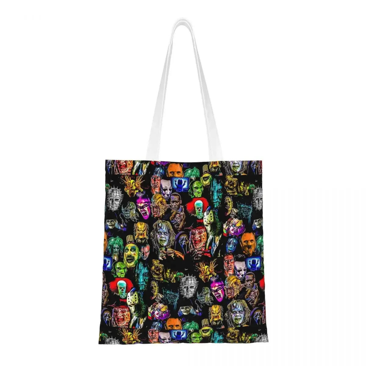 Horror Film Baddies Legends Canvas Tote Handbag Chucky Jason Shoulder Bags Reusable Shopper Bags for Women