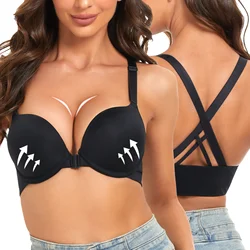 New Front Closure Push Up Gathering Underwire Racerback Seamless Add 2 Cup Bras For Women