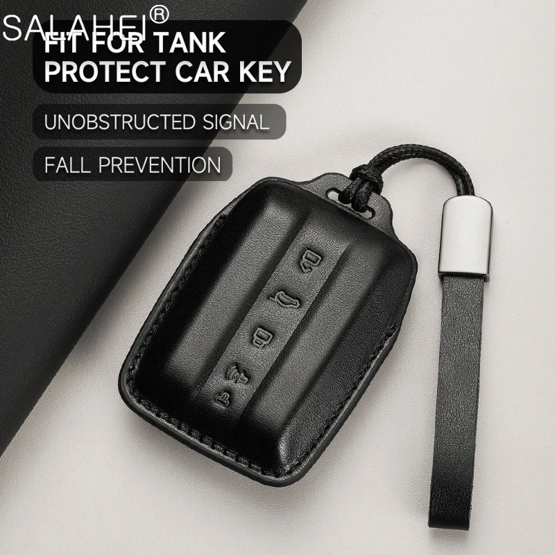 

New Leather Car Smart Remote Key Case Cover Shell Bag For Great Wall GWM WEY Tank 300 500 Keyless Keyring Auto Accessories