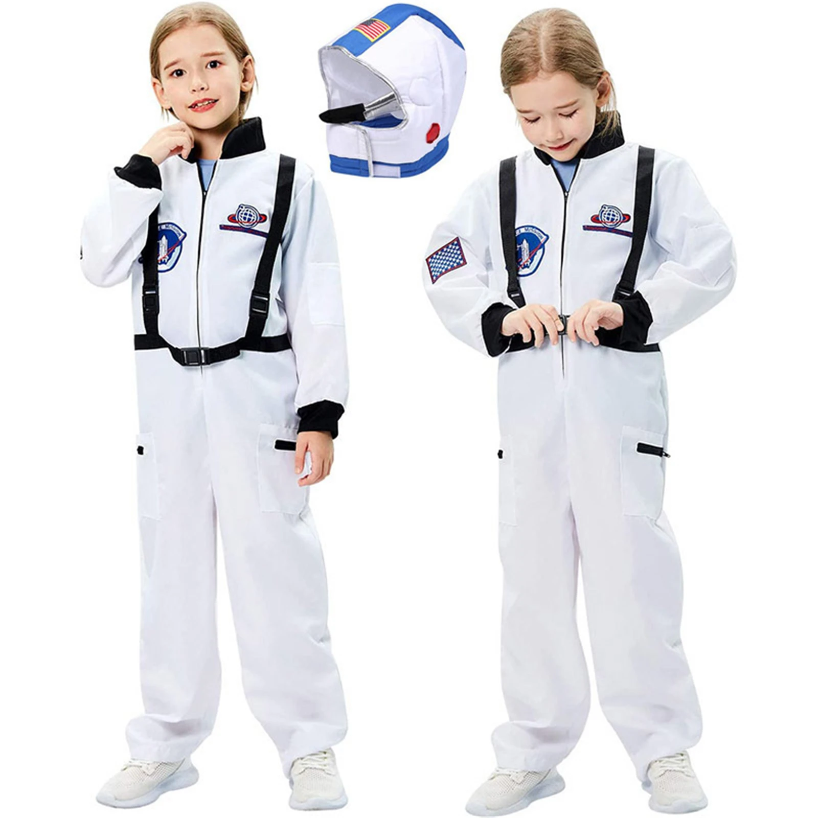 Space Suit Children Cosplay Costume Astronaut Jumpsuit for Kids Boys Girls Role Play Halloween Carnival Party Uniform Suit ﻿