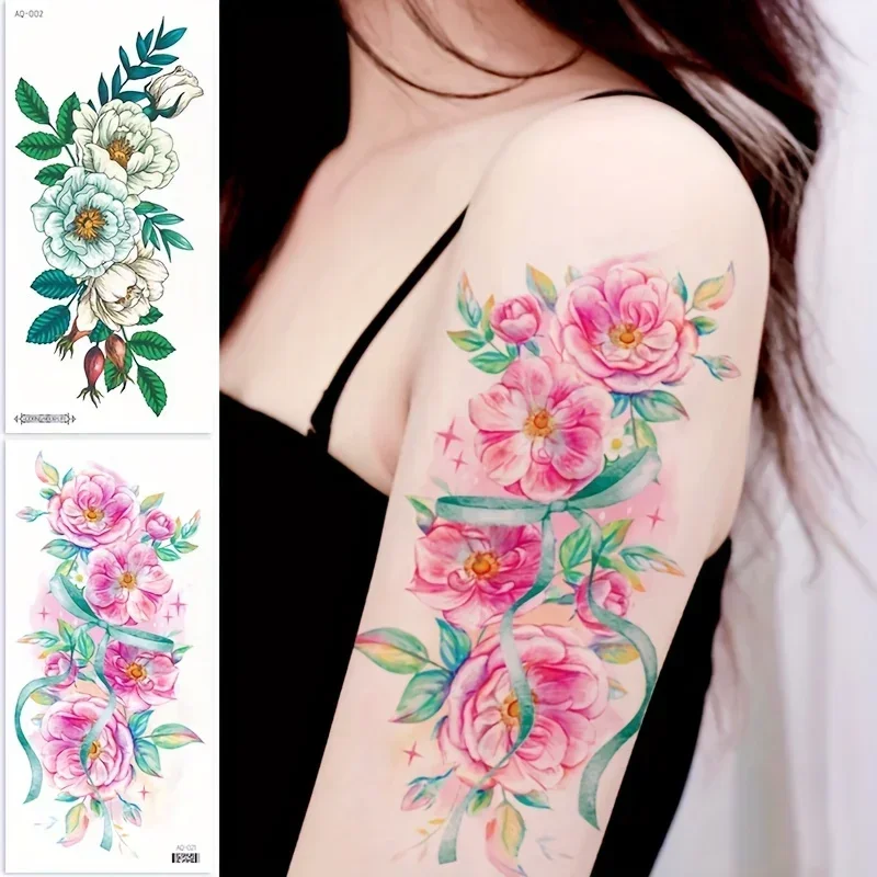 Women Temporary Fake Tattoos for Half Arm Leg Chest Shoulder Painting Yellow Roses Sunflowers Lotus Waterproof Tattoos Stickers