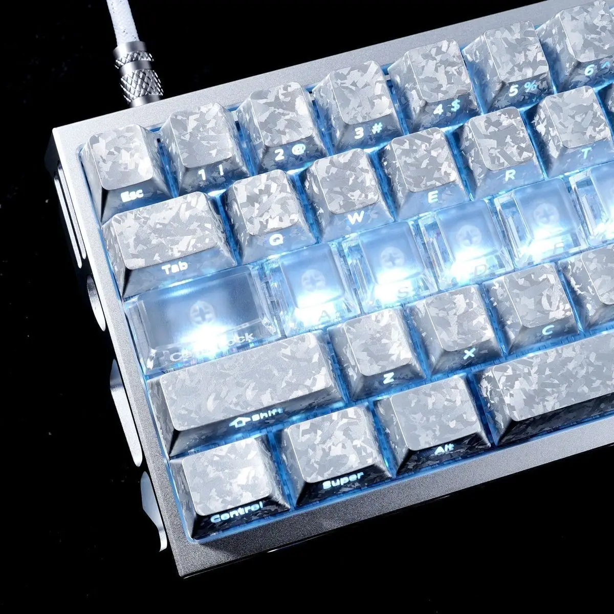 Silver Carbon 3.0 Shine-Through Keycaps Metallic Finish Cherry Profile for EV63 Wooting MCHOSE Mechanical Keyboards