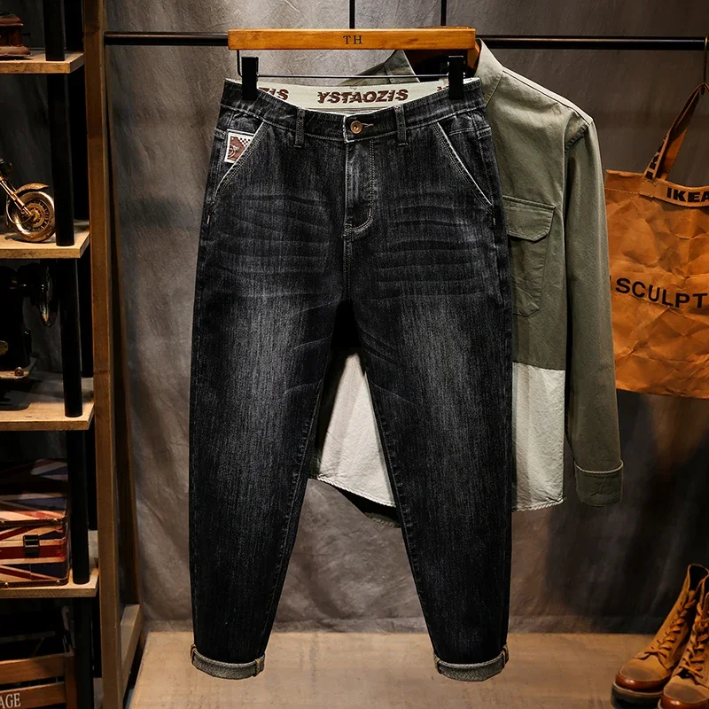 Plus Size 5XL 6XL 7XL Men's Stretch Jeans Autumn and Winter High Quality Elastic Waist Design Cotton Harem Fit Denim Trousers