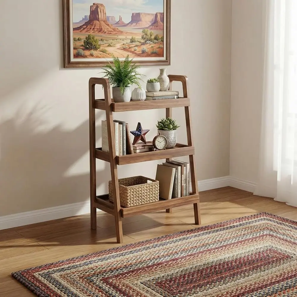 

Walnut 3-Tier Ladder Bookshelf - Space-Saving, Freestanding for Living Room or Bedroom