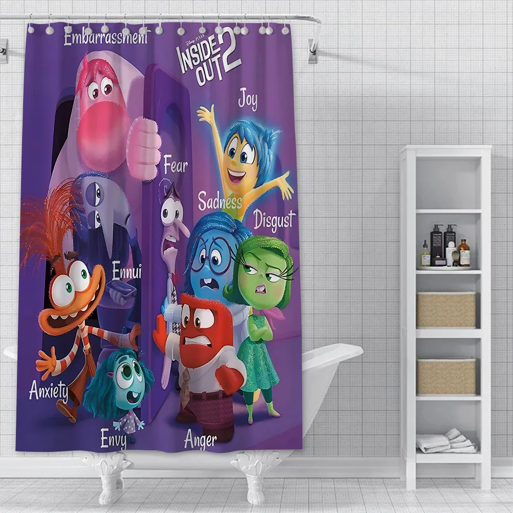 Disney Cartoon Inside Out 2 Shower Curtain Waterproof Polyester Fabric Paint Bath Curtains Home Bathroom Decor Curtain With Hook