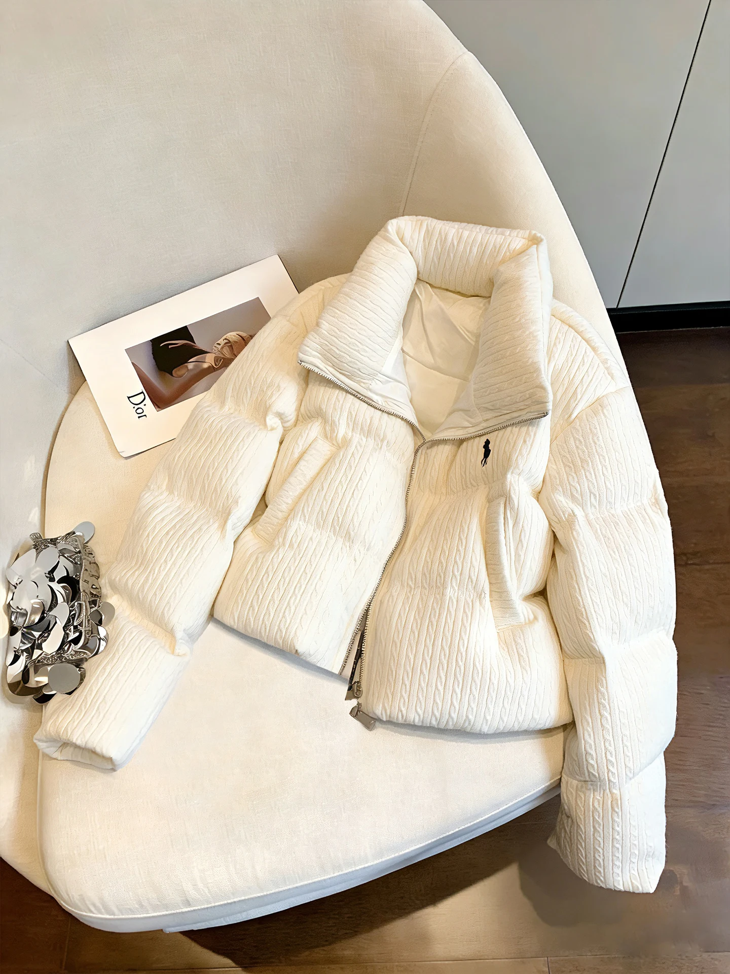 

Women's ort Casual Cotton Jaet Autumn Winter Warm Stand Collar Twisted Texture Bread Sle Coat Loose Fit Zipper Closure