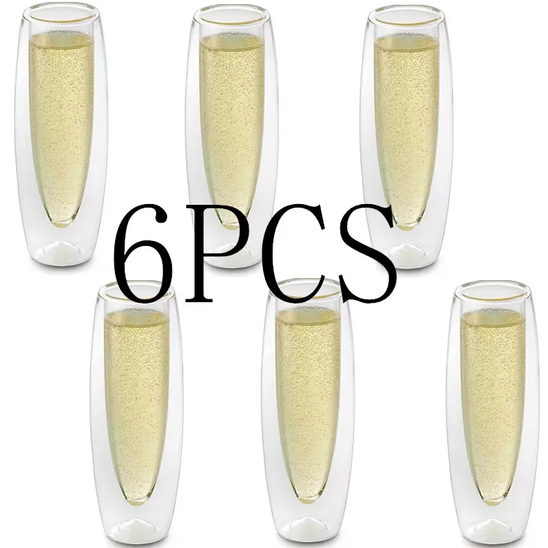 

Стеклянная чашка с двойными стенками, набор бокалов для шампанского, безножки, игристое вино, вода, сок, прозрачная винная флейта для свадьбы